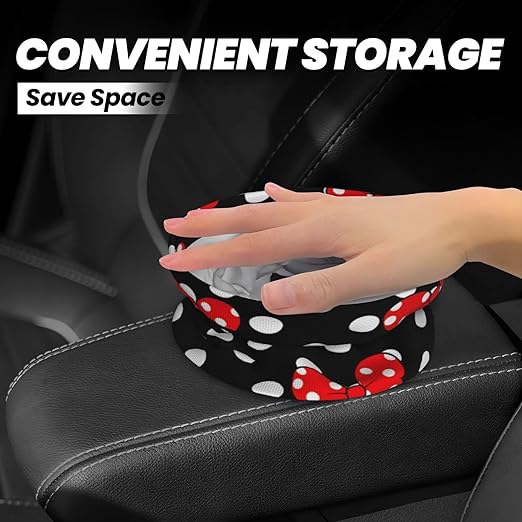 Cute Red Bow Polka Dot Car Trash Can Garbage Cans Foldable,Small Hanging Car Organizer Storage Bag Leak Proof, Auto Back Seat Trash Bin Universal for Truck, SUV, Outdoor Travel