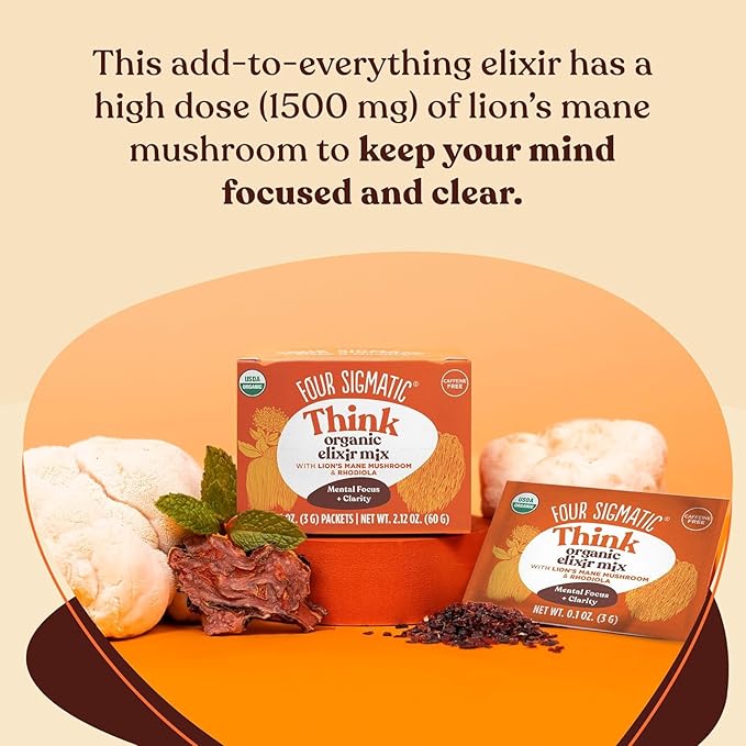 Four Sigmatic Lion's Mane Focus Elixir Mushroom Coffee Alternative | Organic Lion's Mane Mushroom Powder,Rhodiola & Rose Hips | Immune & Memory Support-| Paleo-|,20 Count (Pack of 2)