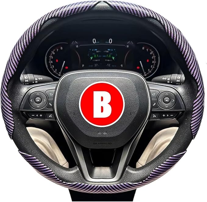3PCS Universal Car Steering Wheel Cover - Warm Winter 38cm Round Glossy Laser Carbon Fiber fit for Interior Accessories(3PCS Purple)