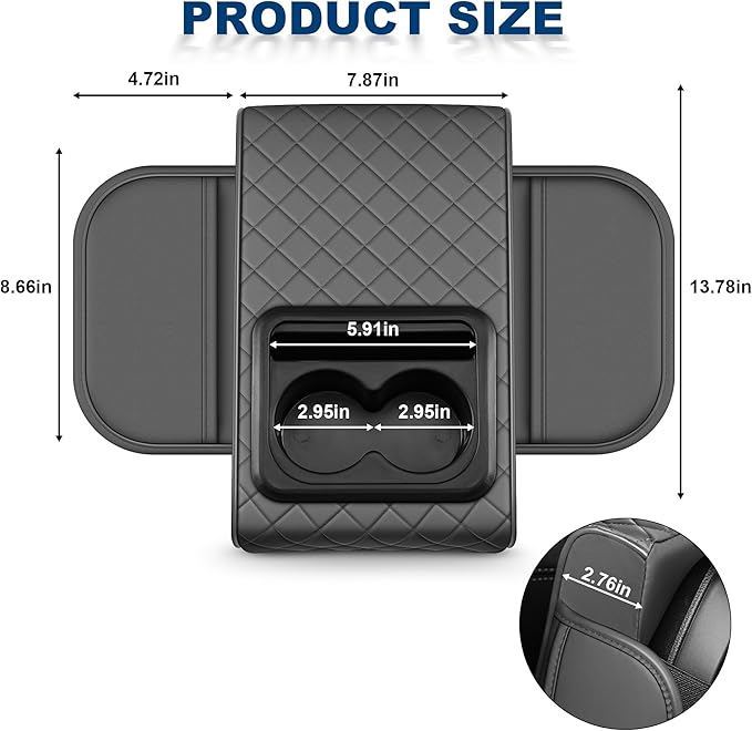 Car Center Console Cover Fit for Volkswagen Atlas Faux Leather Auto Armrest Box Cover with Cup Holder & Phone Holder Waterproof Leather Armrest Protector Cushion(Grey)