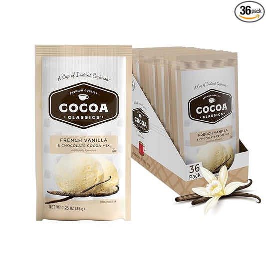 Cocoa Classics French Vanilla Cocoa Mix Hot Chocolate Made with Nonfat Milk Just Add Hot Water Make Hot or Iced Cocoa Gluten Free & Kosher Dairy Friendly 1.25oz Packets (Pack of 36)