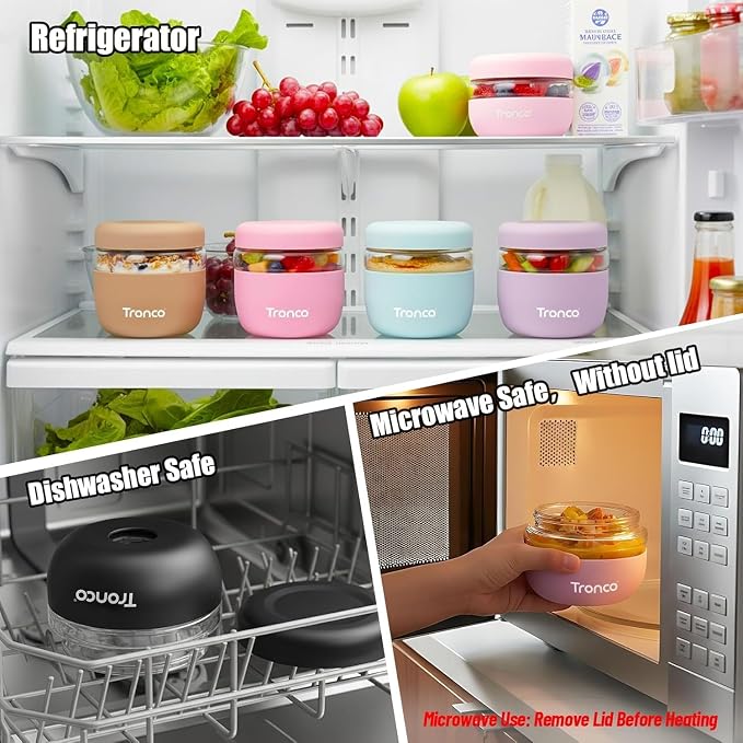 Tronco 32 oz Glass Food Storage & Lunch Bowl Containers with Airtight Lids | Leakproof Meal Prep Container with Silicone Sleeve, Microwave & Dishwasher Safe, Soup & Stew, Office Lunch, BPA-Free, 1 Pack