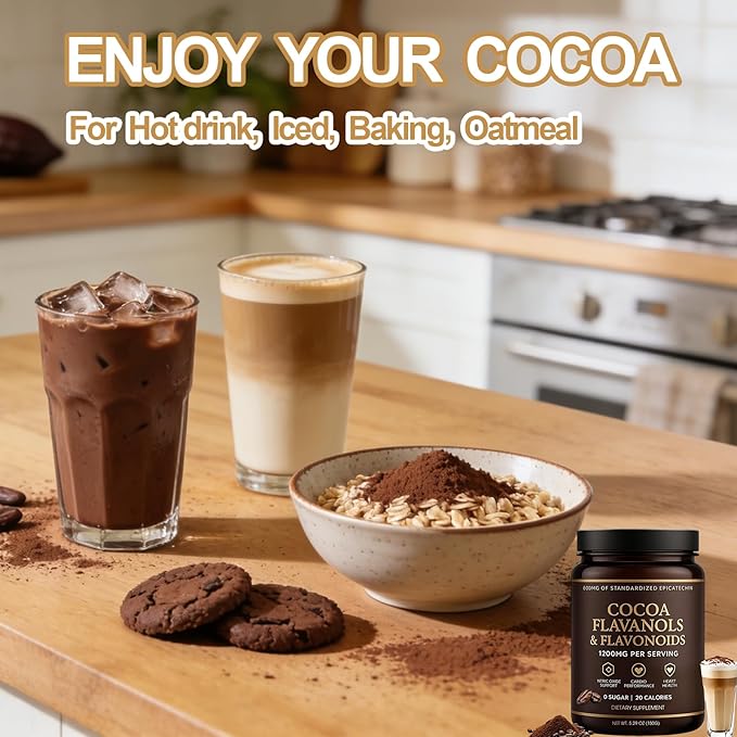 High-Flavanol Cocoa Powder Supplement –Rich in Natural Cocoa Flavonoids & Epicatechin Blend, Vegan, Non-GMO, No Sugar Added, Supports Daily Vitality & Heart Health, 5.29 oz (2)