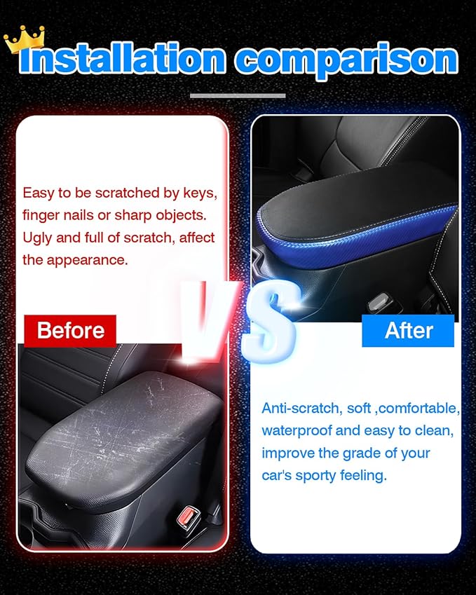 Autorder Center Console Cover for 2019-2022 2023 2024 2025 Toyota RAV4 Accessories Armrest Cover Anti-Scratch Middle Console Pad Leather Armrest Protector