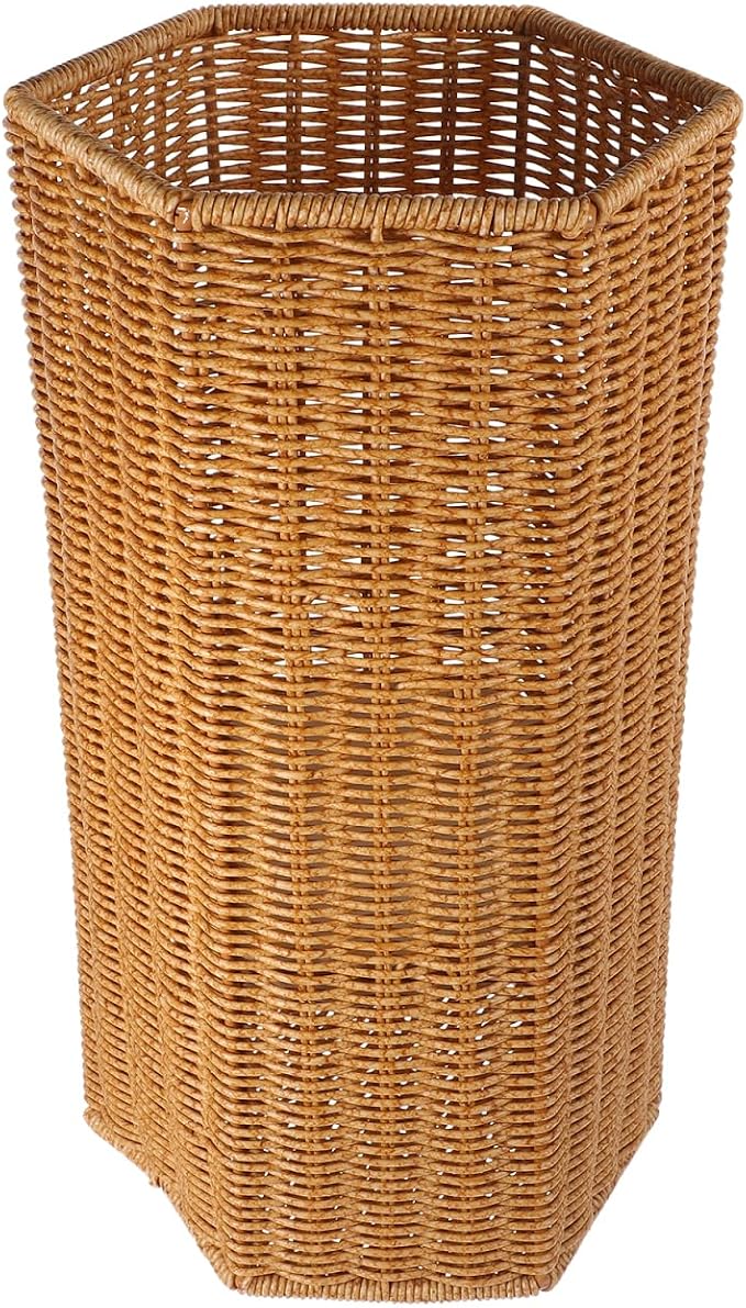 Artificial Rattan Umbrella Stand 15.55In Indoor Umbrella Storage Bucket with Drainage Tray for Entryway and Yoga Mat Organizer