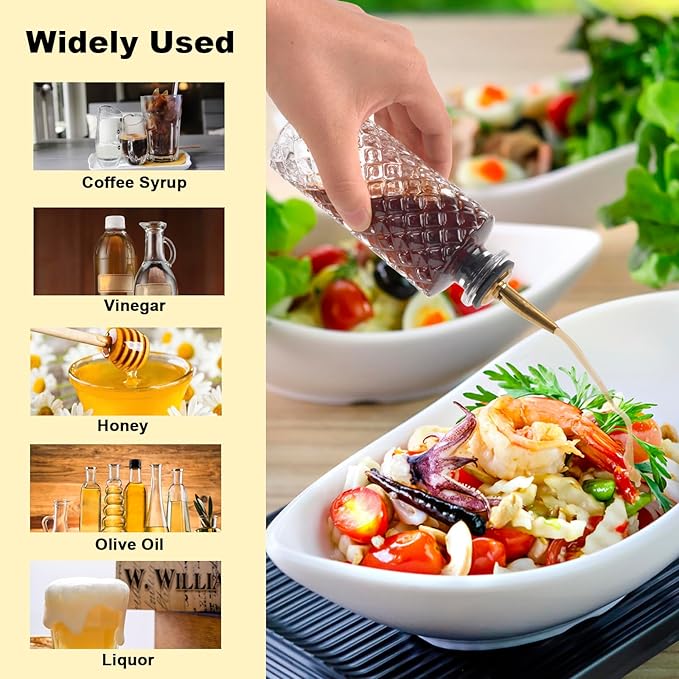 ChezMax Syrup Dispenser Bottles Set of 4, Simple Syrup Bottle for Coffee Bar Accessories, 5oz Glass Coffee Syrup Dispenser Syrup Containers for Maple Honey Syrup Oil, Metal Pour Spouts & Labels