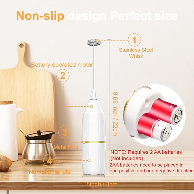 Milk Frother Handheld, Multi-Functional Electric Frother & Mixer | Compact Design for Easy Storage | Easy Clean | for Coffee, Latte, Matcha, Protein Shakes, Eggs | Kitchen Gift Idea (White)