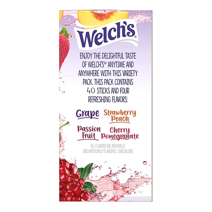 SINGLES TO GO! Welch's Powdered Drink Mix Variety Pack - 40ct, 4 Delicious Flavor in Each Box, Grape, Passionfruit, Strawberry Peach and Cherry Pomegranate (Pack of 2)