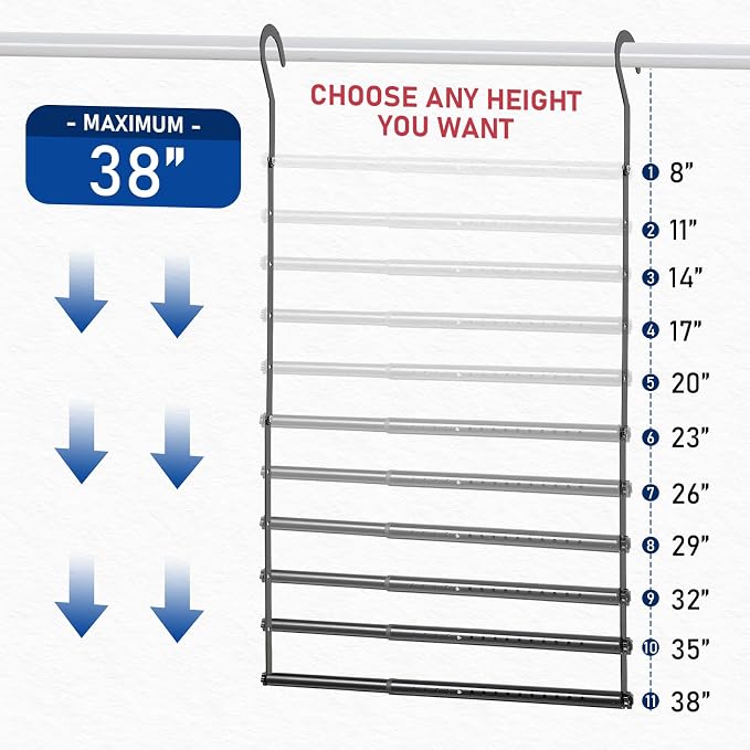 Hanging Closet Rod Extenders, Adjustable Width and Height Closet Extender Hanging Rod, Space-Saving Closet Hanging Rod, Heavy Duty Closet Bar for Hanging Clothes, 1 Pack Black