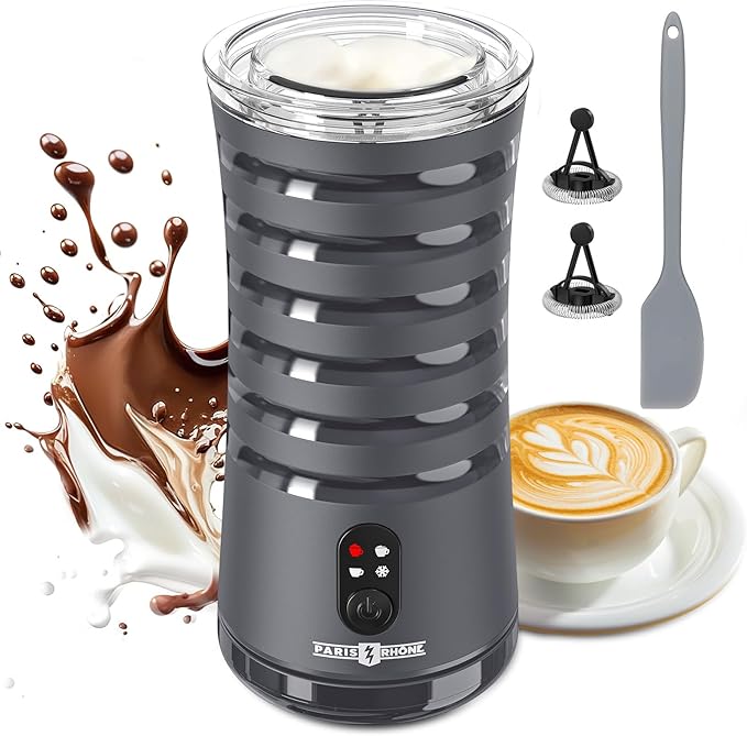 Milk Frother, Paris Rhône 4-in-1 Milk Steamer and Frother, Hot & Cold Foam Milk Warmer with Temperature Control, Gray