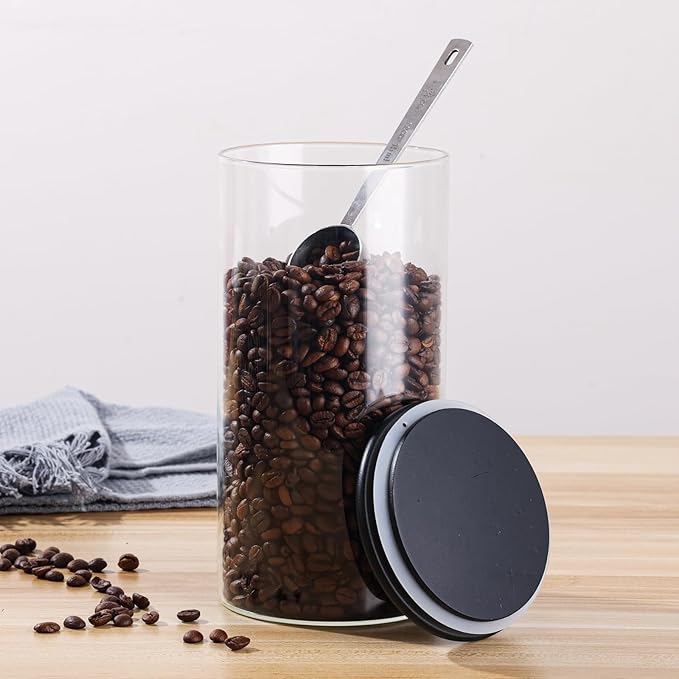 ZOMUIA Rustic Modern Black 2PCS Small 44oz Coffee Storage Jars with Shelf, 2Pcs 1.295L Airtight Glass Coffee Containers, Coffee Canisters, Food Storage Jars