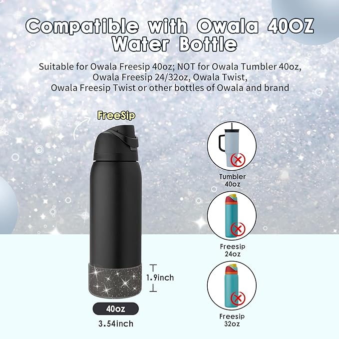 Protective Glitter Silicone Boot Compatible with Owala 24oz 32oz 40oz, Bling Cup Sleeve Bottom Bumper Cover Compatible with Owala FreeSip, Twist, or Flip Stainless Steel Water Bottles