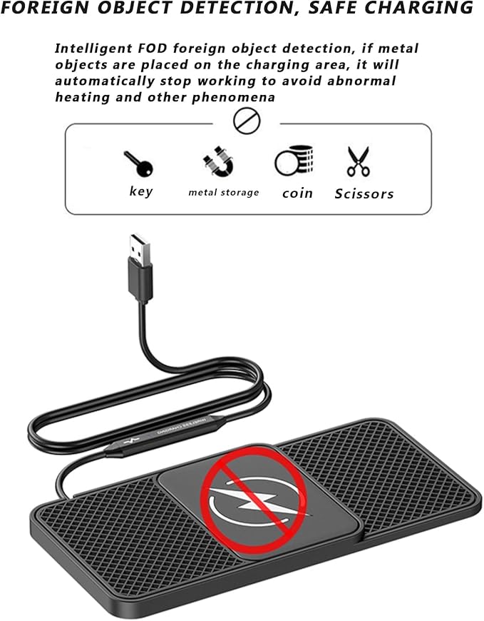 Wireless Car Charger Pad for Dodge Magnum Neon Charger Durango, Phone Charging Mat 20W Type C/USB Cordless Non-Slip Charging Station Adapter Center Console,B 30cm Cable USB Plug-Normal