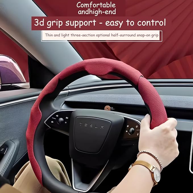 Car Steering Wheel Cover, Nappa Leather 15 Inch Snap-On 3PCS Set Vehicle Steer Wheel Wrap Protector, Non-Slip Automotive Interior Protection Accessories, Universal Fit (Brown)