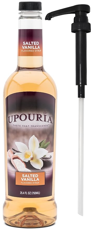 Upouria Salted Vanilla Flavored Syrup, 100% Vegan and Gluten-Free, 750 ml Bottle with Syrup Pump