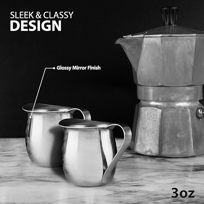 EHOMEA2Z Stainless Steel Bell Creamer Espresso Shot Frothing Pitcher Cup Latte Art (4, 8 Oz)