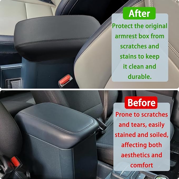 Center Console Armrest Cover Fit for Ford Maverick Accessories 2022-2025 2026 Armrest Case Arm Rest Storage Box Pad Console lid Protector Leather Seat Box Cushion (Black Stitches)