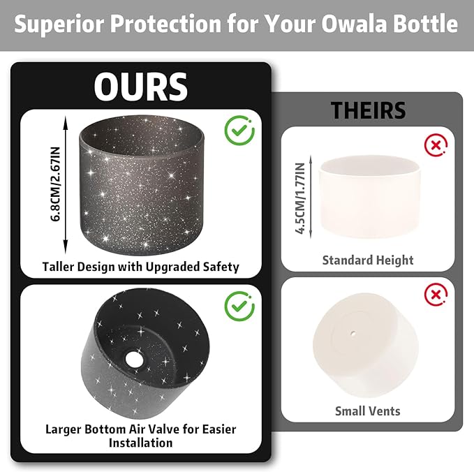 Silicone Boot for Owala 40oz Water Bottle – Anti-Slip Protective Cover, Bottle Boot, Base Cover Compatible with FreeSip, Sleeve for Stainless Steel Tumblers (Glitter Black, 40OZ)