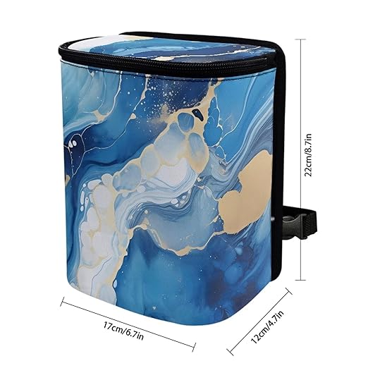 Blue Marble Auto Garbage Can with Lid,Portable Leak Proof Car Trash Can Bag Hanging for Back Seats，Console，Durable and Lightweight Vehicle Rubbish Storage Pocket