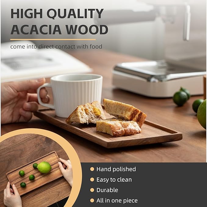 Mini Wooden Serving Platter, Small Wood Serving Tray for Tea/Coffee (Acacia Wood, S)