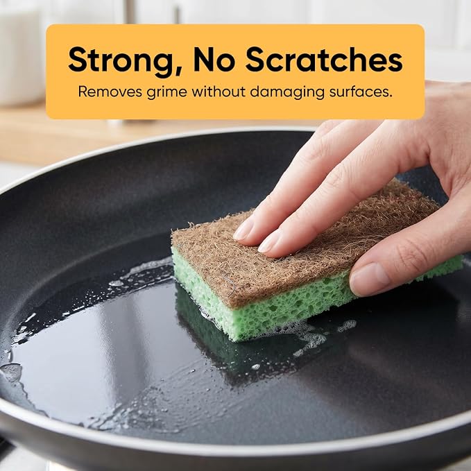 Superio Non-Scratch Cellulose Sponge Scrub Heavy Duty Kitchen Sponges Scrubbers with Scouring Pad (1)