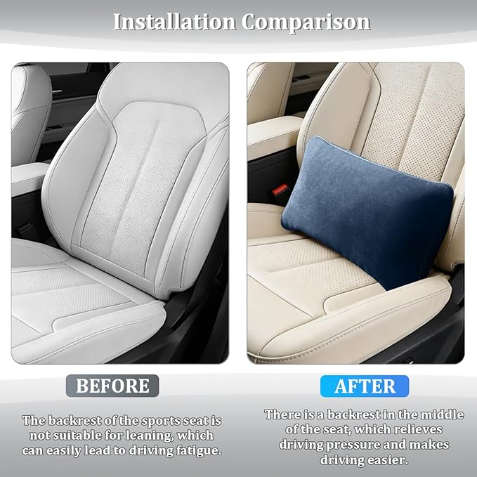Car Lumbar Support Pillow, Suede Leather Vehicle Driving Seat Lumbar Support Pillow for Lower Back Pain Relief, Auto Interior Back Cushion Pad, Universal for SUV Sedan Truck (Ammonia Blue)
