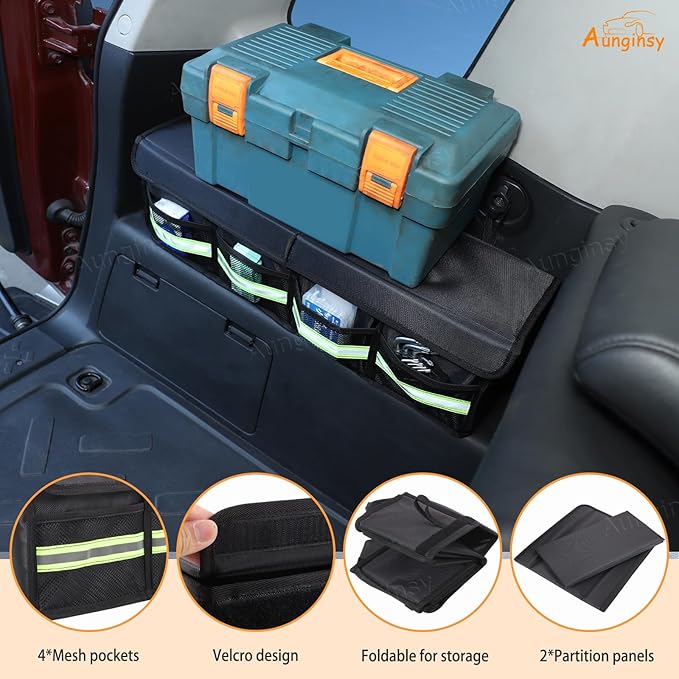 Aunginsy Car Trunk Organizer Compatible with Toyota FJ Cruiser 2007-2021+, Rear Left Side Trunk Storage Box Backseat Hanging Storage Bag Multi-Compartment Oxford Cloth With Lid Cover Accessories