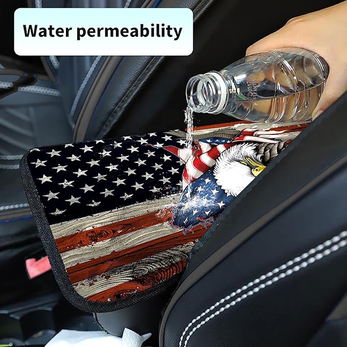 Car Armrest Cover Center Console Covers for Cars, Universal Waterproof Auto Arm Rest Covering Car Middle Console Armrest Seat Box Cover Protector +Car Coaster-Eagle on American Flag