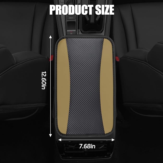 Hovom Car Center Console Cover, 12.72"×7.15" Leather Armrest Cover for Cars, Stylish Auto Armrest Cushion Pad, Anti-Scratch Vehicle Arm Rest Protector, Universal Interior Car Accessories (Beige)