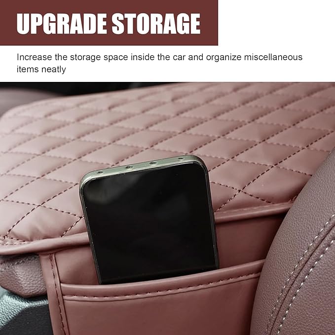 Center Console Cover, Microfiber Leather Arm Rest Cover Cushion with 2 Storage Bags, Middle Console Protective Cover, Car Accessories for Women, Universal for Trucks, Cars, SUVs (Red)