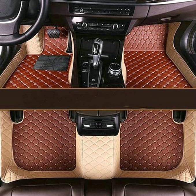 Custom Car Floor Mats for 96% Sedan SUV Sports Car Protection Full Coverage Pads Anti-Slip Leather Floor Lining All Weather Car Floor Mats (Beige and Brown)