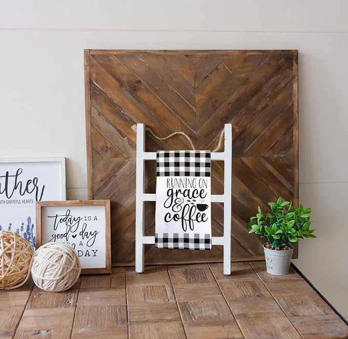 Joy Choice 16" Farmhouse Style 3-Tier Blanket Rack - Wall Hanging, Mini Ladder, Towel Rack for Bathroom, Living Room & Kitchen (White)