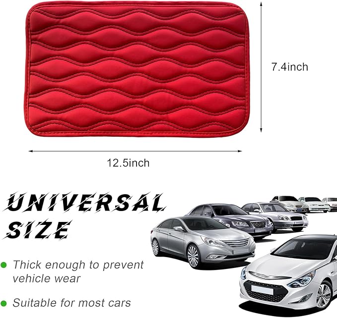 Car Center Console Pad, Waterproof PU Leather Auto Armrest Box Cover, Comfortable Vehicle Arm Rest Protector Cushion Pad for Car SUV, Universal Car Accessories (Red+Black)