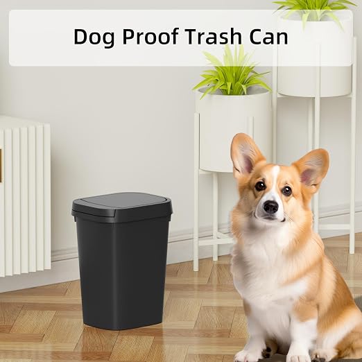 KSSKSS 3 Pack Bathroom Small Trash Can with Lid, 2.6 Gallon Slim Garbage Bin with Pop-Up Lid, 10L Plastic Wastebasket for Bedroom, Office, Kitchen, Toilet (Three Colors)