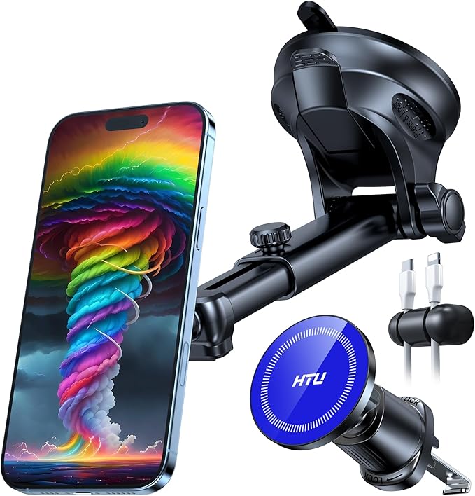 【Military-Grade】HTU for MagSafe Car Mount【Upgraded Strongest Suction】Magnetic Phone Holder Cell Stand for Dashboard Windshield Vent,Truck Cradle for iPhone 17 Pro Max 16 15 14 13 12 Tesla, Navy Blue