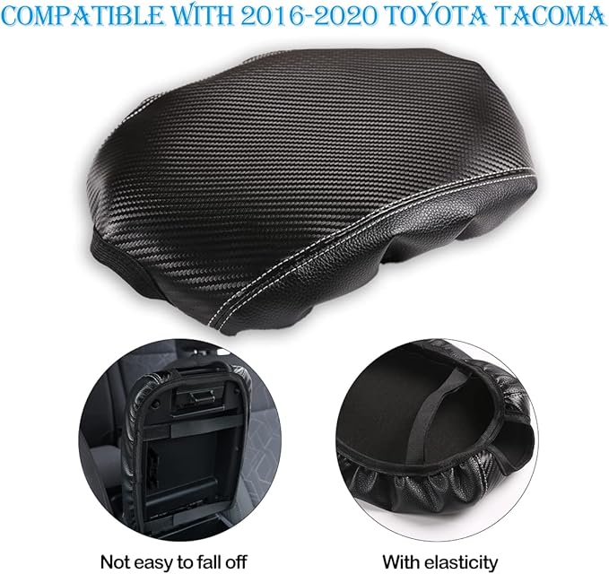 CHEAYAR Leather Car Auto Center Console Armrest Cushion for Toyota Tacoma Accessories 2016-2018 2019 2020 American Flag (Carbon Fiber Pattern-Leather)