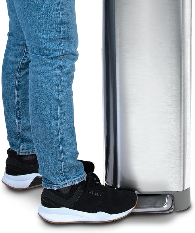Glad Slim Trash Can with Clorox Odor Protection - Narrow Kitchen Garbage Bin with Soft Close Lid, Step On Foot Pedal and Waste Bag Roll Holder, All Stainless, 12 Gallon/45 Liter