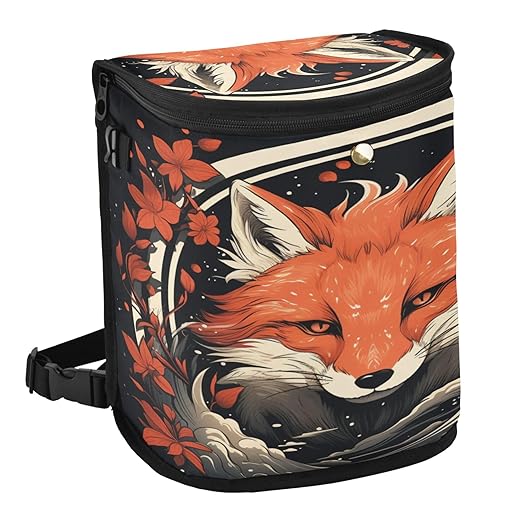 MNSRUU Car Trash Can with Lid, Fox and Flowers Car Trash Bag Hanging Organizers and Storage for Front Back Seat, Leak-Proof Trash Bin