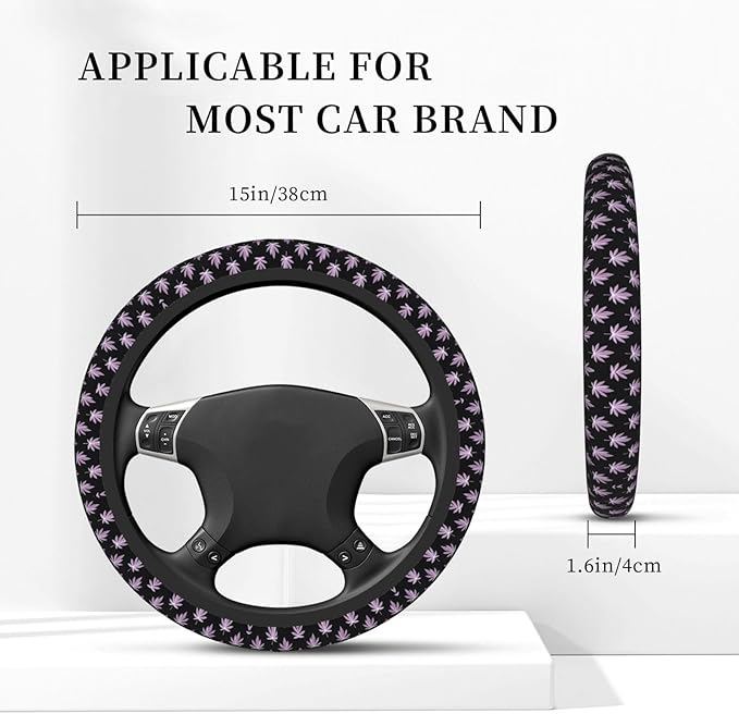 Weed Leaf Pattern Neoprene Steering Wheel Covers Women Men Car Accessories, Universal 15 Inch Fit Auto, Suvs, Truck