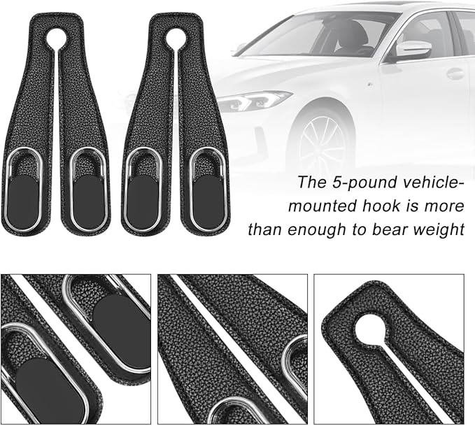 Car Seat Headrest Double Hook, 2PCS Multifunctional Soft Leather Vehicle Purses & Bags Holder, Hidden Design Automotive Interior Storage Hanger, Universal for SUV, Truck, RV (Black)