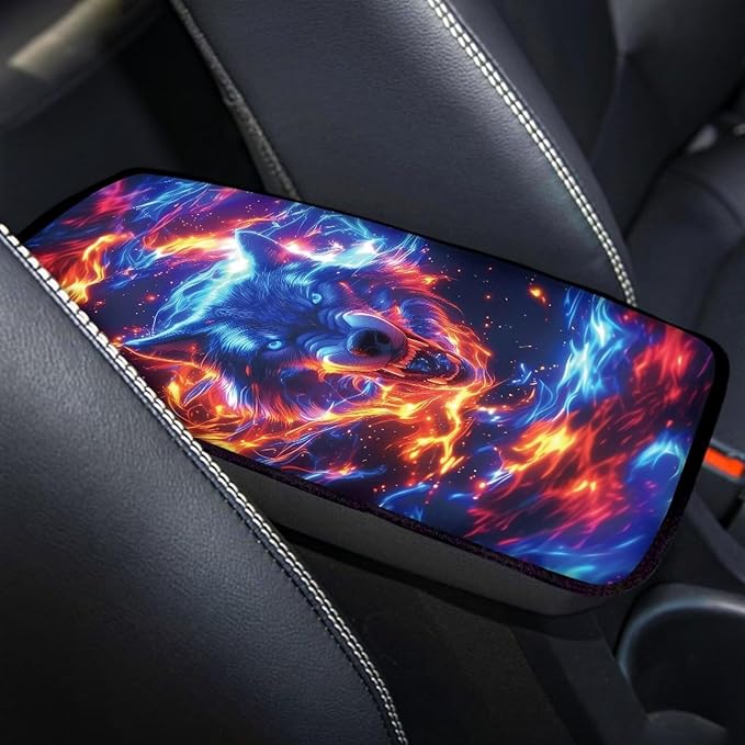 Fashion Wolf Car Console Covers Soft Arm Rest Cover Car Easy to Install Protect from Pet Claws Universal Cars Interior Accessories Cars Arm Rest Cover