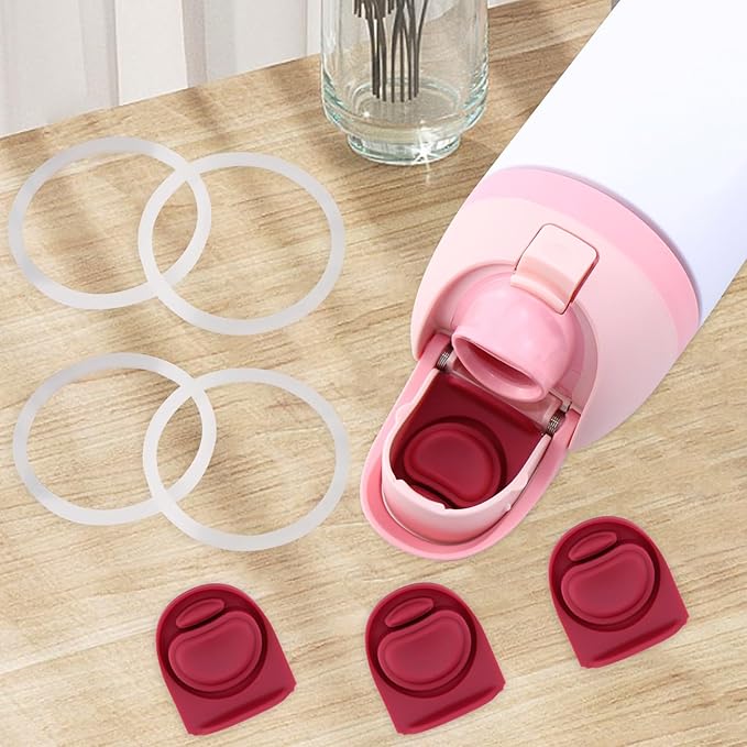 4pcs Replacement Stopper and 4pcs Ring Compatible with Owala FreeSip 24oz 32oz,Water Bottle Top Gasket Lid for Owala 16/19/24/32/40oz Seal Bottle Mouth Cap Silicone Stopper Parts Accessories
