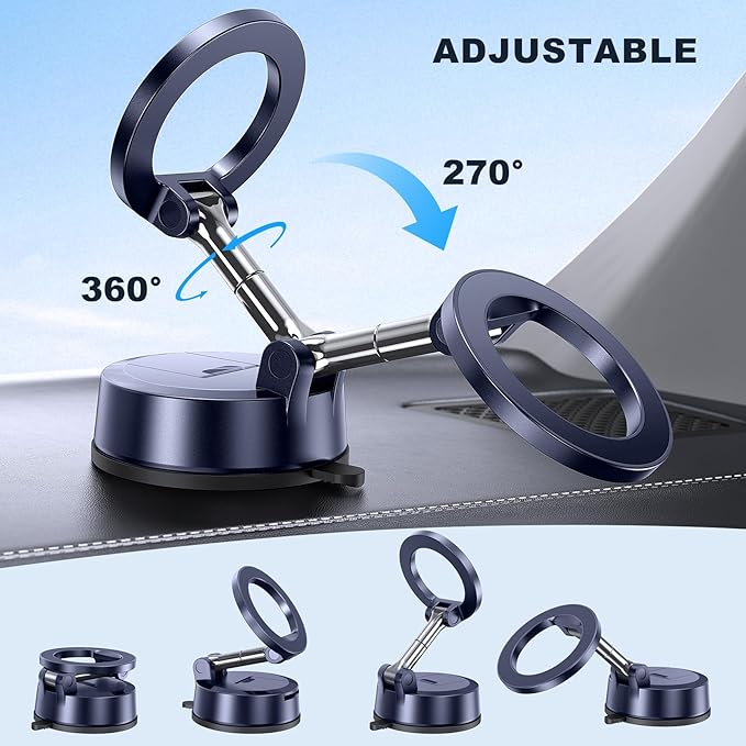 MOKPR Car Phone Holder for Magsafe, Vacuum Magnetic Car Phone Mount Foldable Hands-Free Suction Cup Phone Holders for Your Car for iPhone 16 Pro/Pro Max 15 14 13 12
