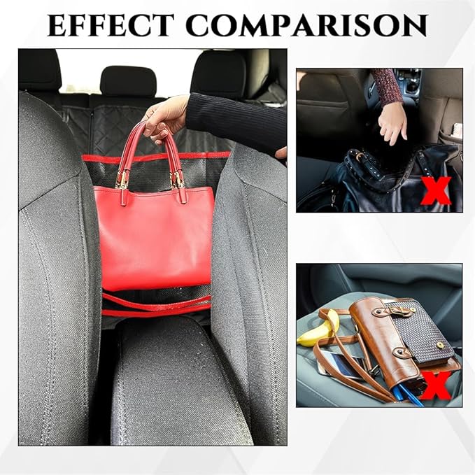 Car Net Pocket Handbag Holder, Purse Holder for Car, Driver Storage Netting Pouch for Handbag Purse, Mesh Vehicle Storage Organizer Between Front Seats Universal for SUV Truck RV (Red)