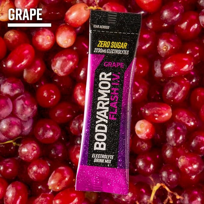 BODYARMOR Flash IV Electrolyte Packets, Grape - Zero Sugar Drink Mix, Single Serve Packs, Coconut Water Powder (6 Count) (Pack of 2)
