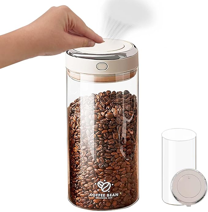 Daily Treasures Kitchen Coffee Canister with One-way Valve Airtight Lid,Sealed Container with Freshness Tracker,Clear Borosilicate Glass Coffee and Sugar Jars for Coffee Bean,60oz/1800ml