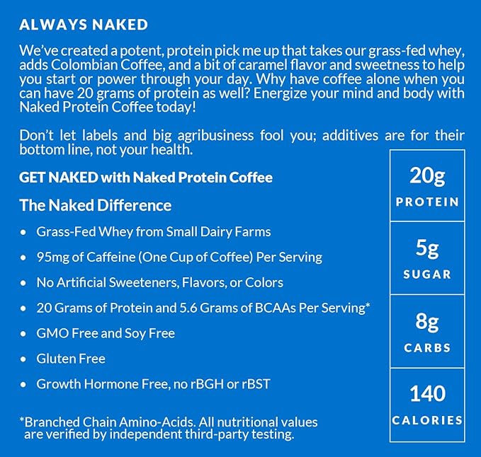 NAKED Caramel Latte Protein Coffee - Premium Colombian Iced Coffee Protein Shake Drink, Delicious Keto Friendly and Gluten Free, 17 Servings