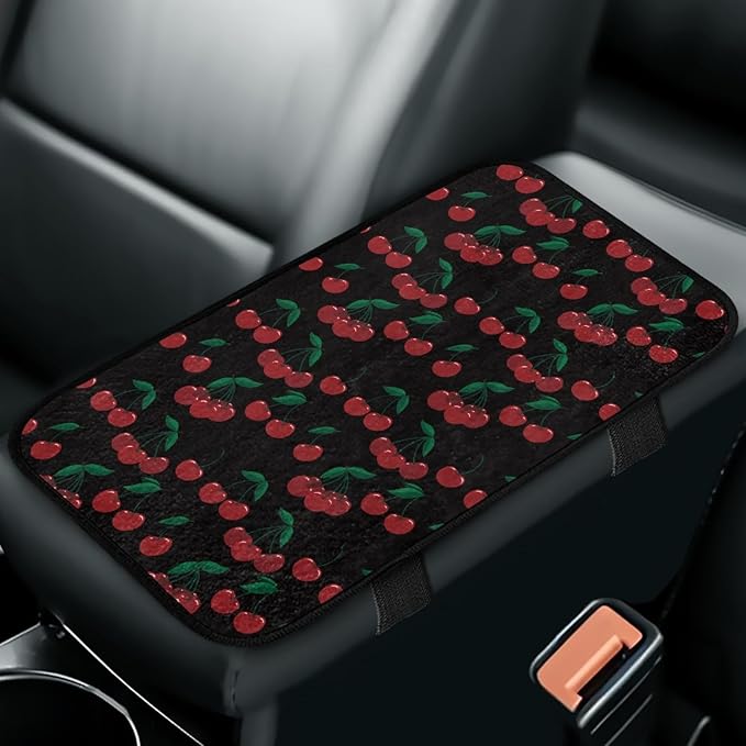 CLOHOMIN Cherry Car Center Armrest Console Cover Cute Auto Center Console Cushion Pad Soft Flannel Car Accessories