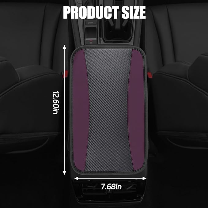 Hovom Car Center Console Cover, 12.72"×7.15" Leather Armrest Cover for Cars, Stylish Auto Armrest Cushion Pad, Anti-Scratch Vehicle Arm Rest Protector, Universal Interior Car Accessories (Purple)