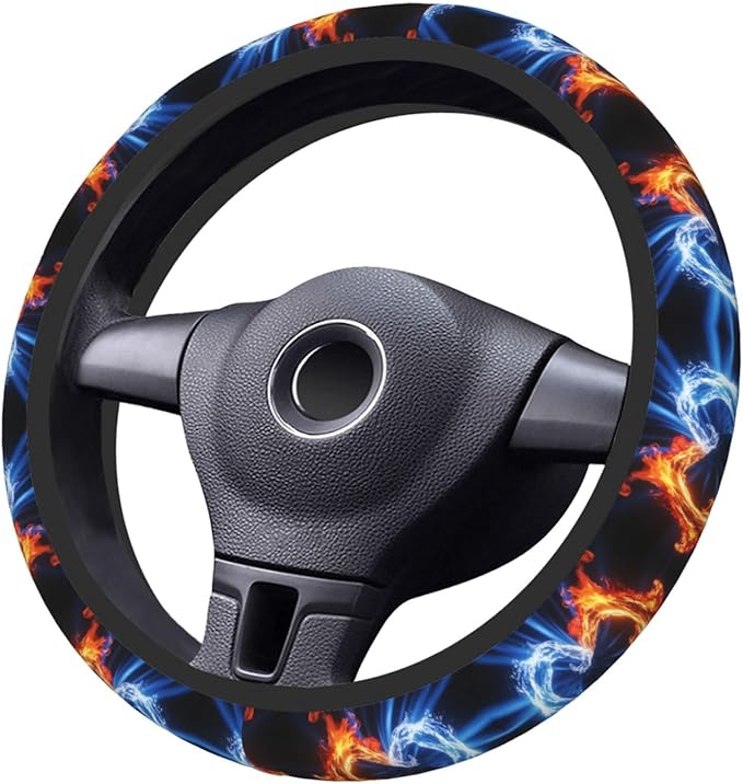 Fire Water Heart Universal Fit Steering Wheel Cover for Car, Truck, and SUV, Durable Steering Wheel Protection